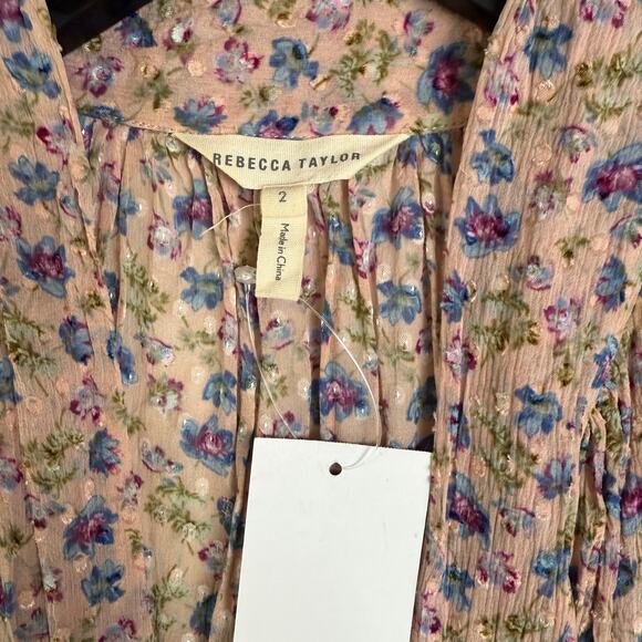 REBECCA TAYLOR Zelma Sleeveless Floral Tie Front Blouse Knotted Keyhole silk - Picture 4 of 5